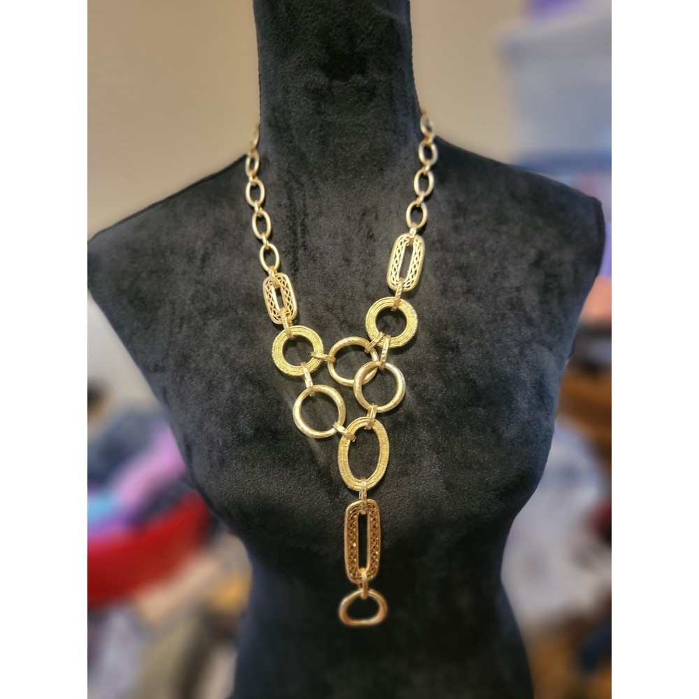 Chico's Large Chunky Matte Gold Tone Statement Y Necklace
